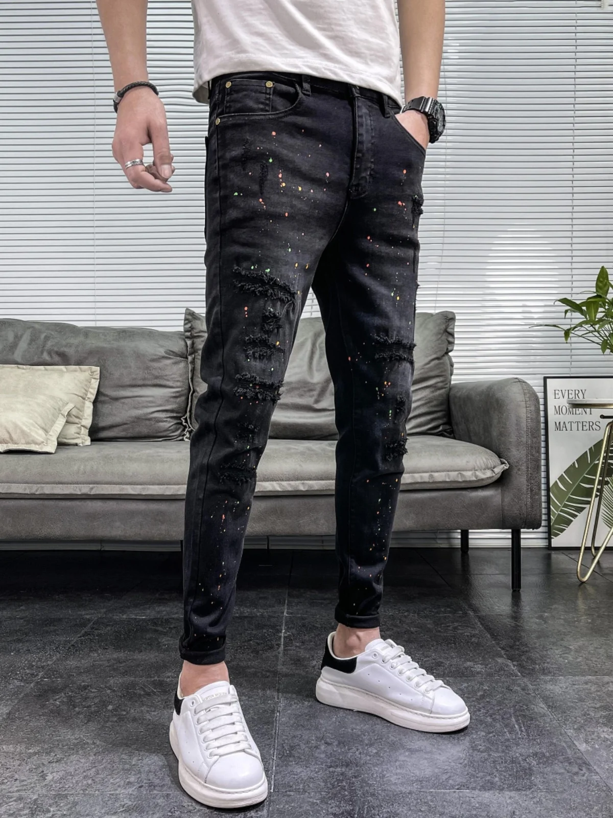 Faionable Ripped Denim Jeans Men's Trendy High Street Slim Fit Bla Small Foot Pants Youth Casual Wear All Seasons
Faionable Ripped Denim Jeans Men's Trendy High Street Slim Fit Bla Small Foot Pants Youth Casual Wear All Seasons