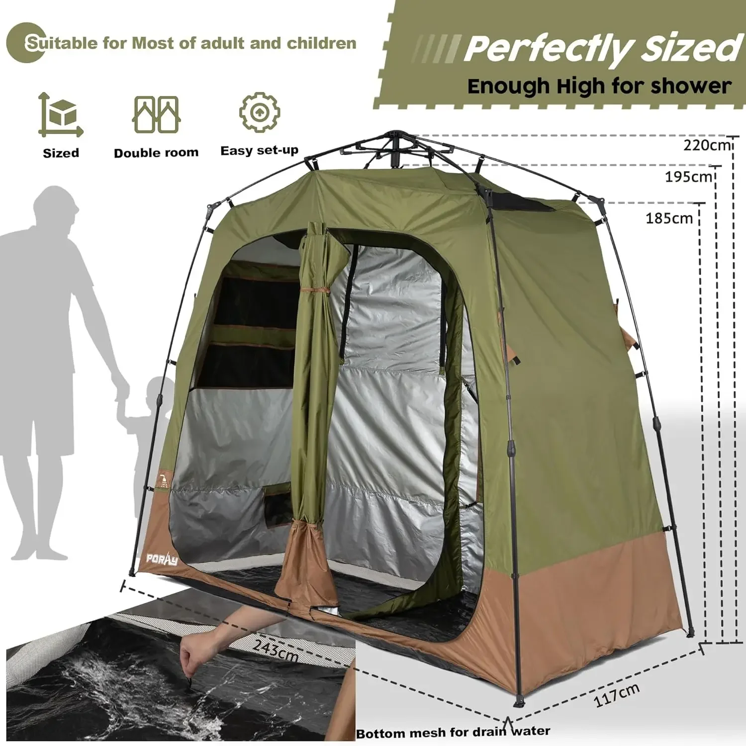 Camping Shower Tent Deluxe Changing Room Easy Set Up Privacy Shelter,Large Toilet Tent with Floor Drain Design for Beach, Campin
Camping Shower Tent Deluxe Changing Room Easy Set Up Privacy Shelter,Large Toilet Tent with Floor Drain Design for Beach, Campin