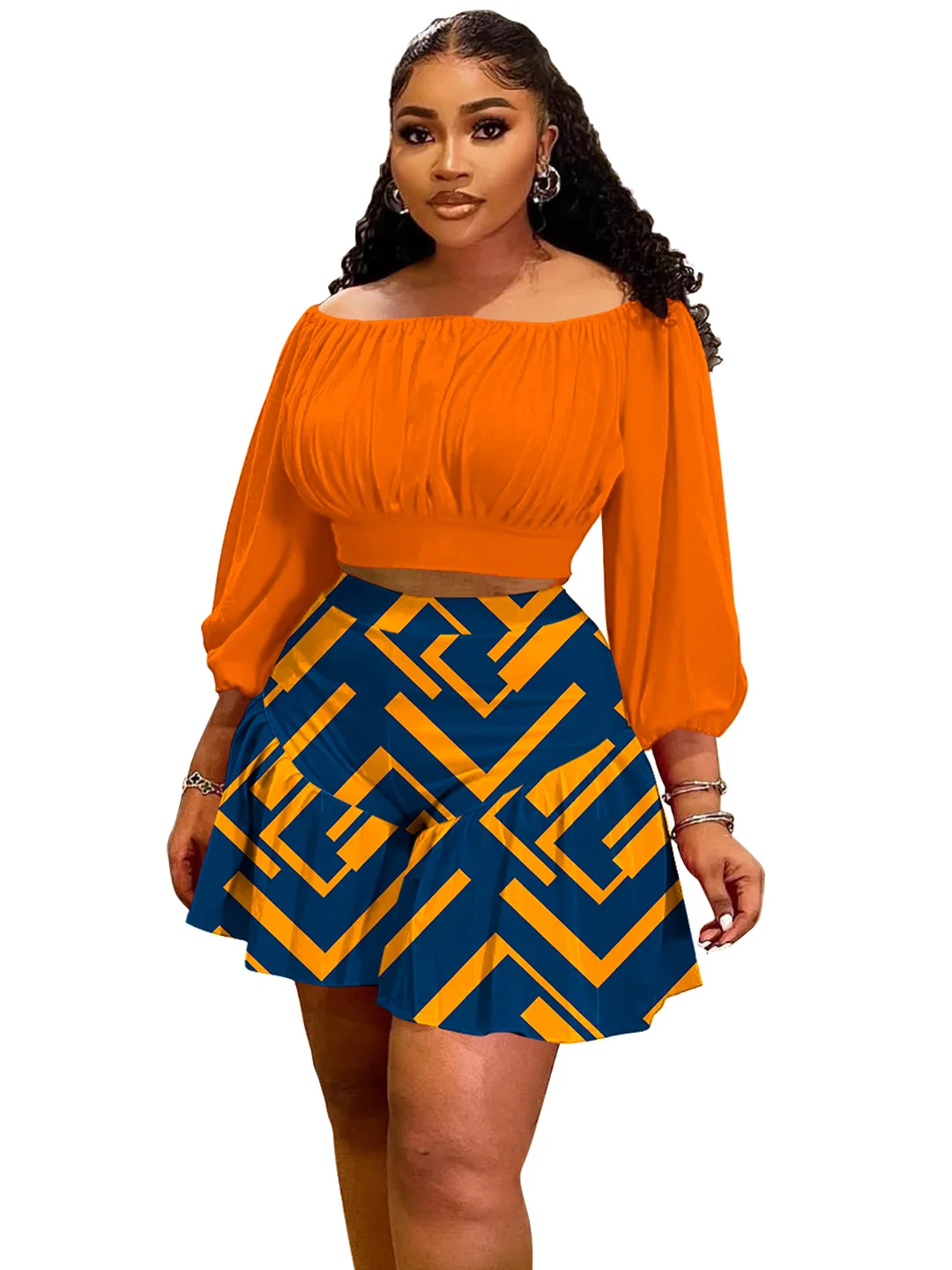 Women's Off Shoulder Puff Sleeve Crop Top Geometric Print High Waist Shorts Two Piece Set Casual Fashion Commute Vacation Outfit
Women's Off Shoulder Puff Sleeve Crop Top Geometric Print High Waist Shorts Two Piece Set Casual Fashion Commute Vacation Outfit
