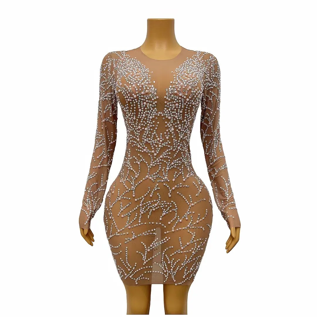 Pearls Rhinestones Transparent Mesh Long DressSleeveless Birthday Celebrate Dress High NeckParty Outfit Bar Dance xuehua C002
Pearls Rhinestones Transparent Mesh Long DressSleeveless Birthday Celebrate Dress High NeckParty Outfit Bar Dance xuehua C002