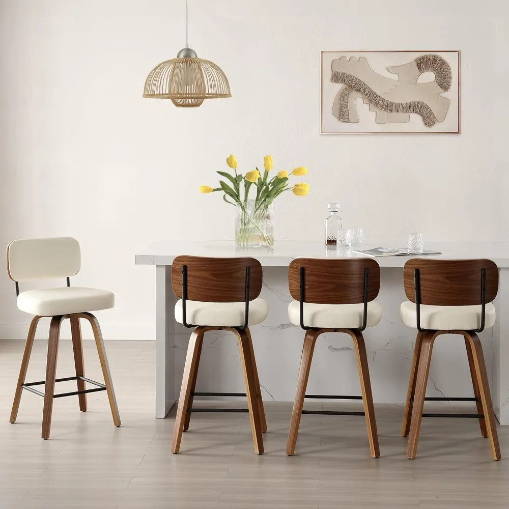 Swivel Bar Stools Set of 4, 29" Upholstered Faux Leather Barstools with Back and Bent Wood Legs, Mid Century Modern Bar Chair Is
Swivel Bar Stools Set of 4, 29" Upholstered Faux Leather Barstools with Back and Bent Wood Legs, Mid Century Modern Bar Chair Is