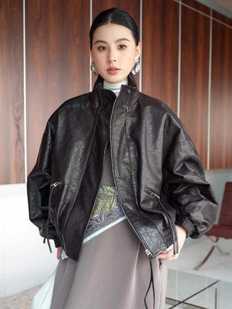 Casual Short Genuine Leather Jackets for Women Spring Autumn High-end Simple Vintage Stand Collar Solid Soft Real Sheepskin Coat
Casual Short Genuine Leather Jackets for Women Spring Autumn High-end Simple Vintage Stand Collar Solid Soft Real Sheepskin Coat
