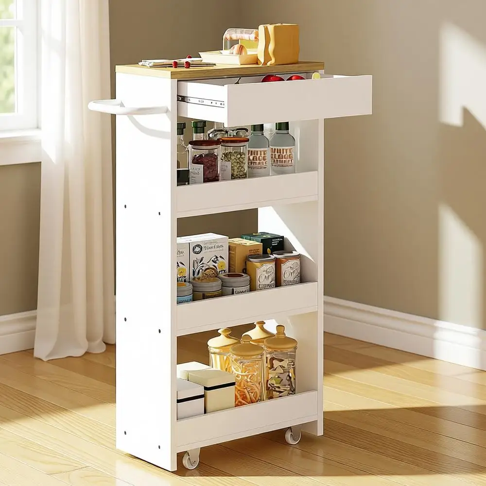 4-уровневая кухонная тележка на колесиках с выдвижным ящиком и ручкой — идеально подходит для небольших помещений, белая
4-уровневая кухонная тележка на колесиках с выдвижным ящиком и ручкой — идеально подходит для небольших помещений, белая