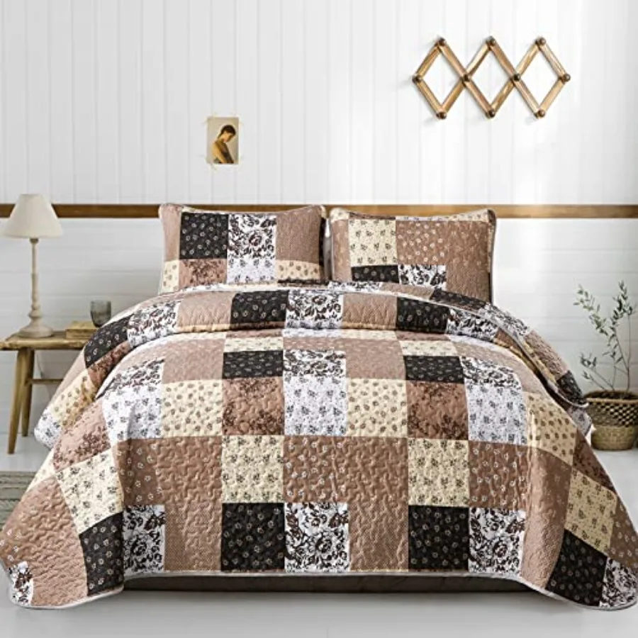 Quilt Set Size Quilt Bedding Set Brown Plaid3 Pieces Patchwork Floral Patchwork Reversible Bedspread Coverlet Set for All Seaso
Quilt Set Size Quilt Bedding Set Brown Plaid3 Pieces Patchwork Floral Patchwork Reversible Bedspread Coverlet Set for All Seaso