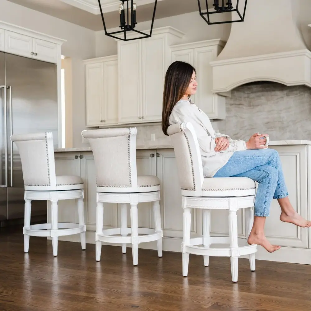 Pullman Counter Stool 26 Inches Set of 2 Swivel Stools with Footrest White Solid Wood Frame amp Natural Fabric holstery Perfe
Pullman Counter Stool 26 Inches Set of 2 Swivel Stools with Footrest White Solid Wood Frame amp Natural Fabric holstery Perfe