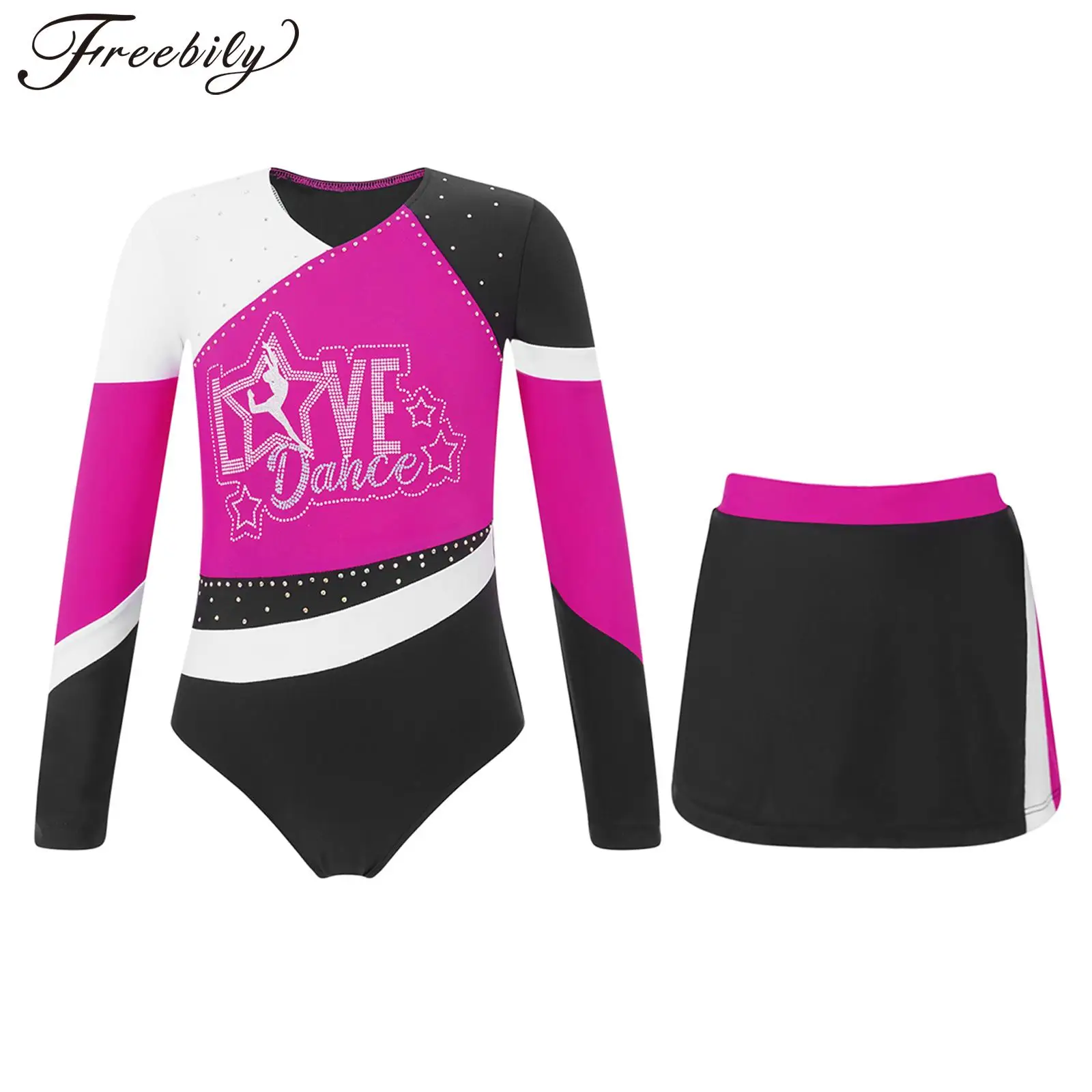Kids Girls Gymnastic Leotard Dancewear Long Sleeve Shiny Rhinestone Bodysuit with Skirt Ballet Skating Stage Performance Outfits
Kids Girls Gymnastic Leotard Dancewear Long Sleeve Shiny Rhinestone Bodysuit with Skirt Ballet Skating Stage Performance Outfits
