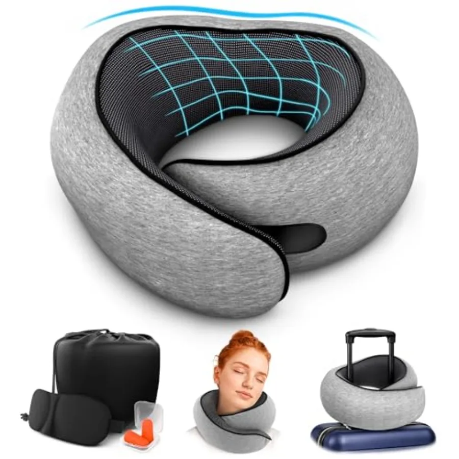 100% Memory Foam Travel Neck Pillow with Breathable Mesh 4-in-1 Airplane Kit with 3D Eye Mask, Earplugs and Bag, Adjustable Clo
100% Memory Foam Travel Neck Pillow with Breathable Mesh 4-in-1 Airplane Kit with 3D Eye Mask, Earplugs and Bag, Adjustable Clo