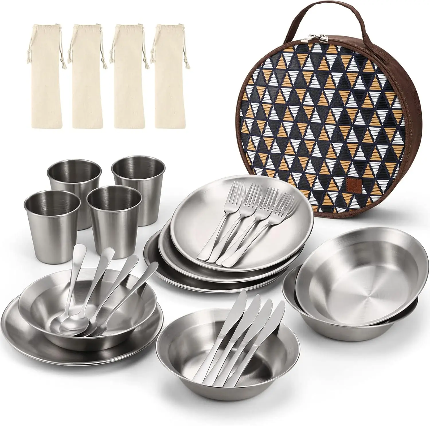 Stainless Steel Camping Mess Kit with Plates, Bowls, Forks, Spoons & Knives for Outdoor Family Activities
Stainless Steel Camping Mess Kit with Plates, Bowls, Forks, Spoons & Knives for Outdoor Family Activities
