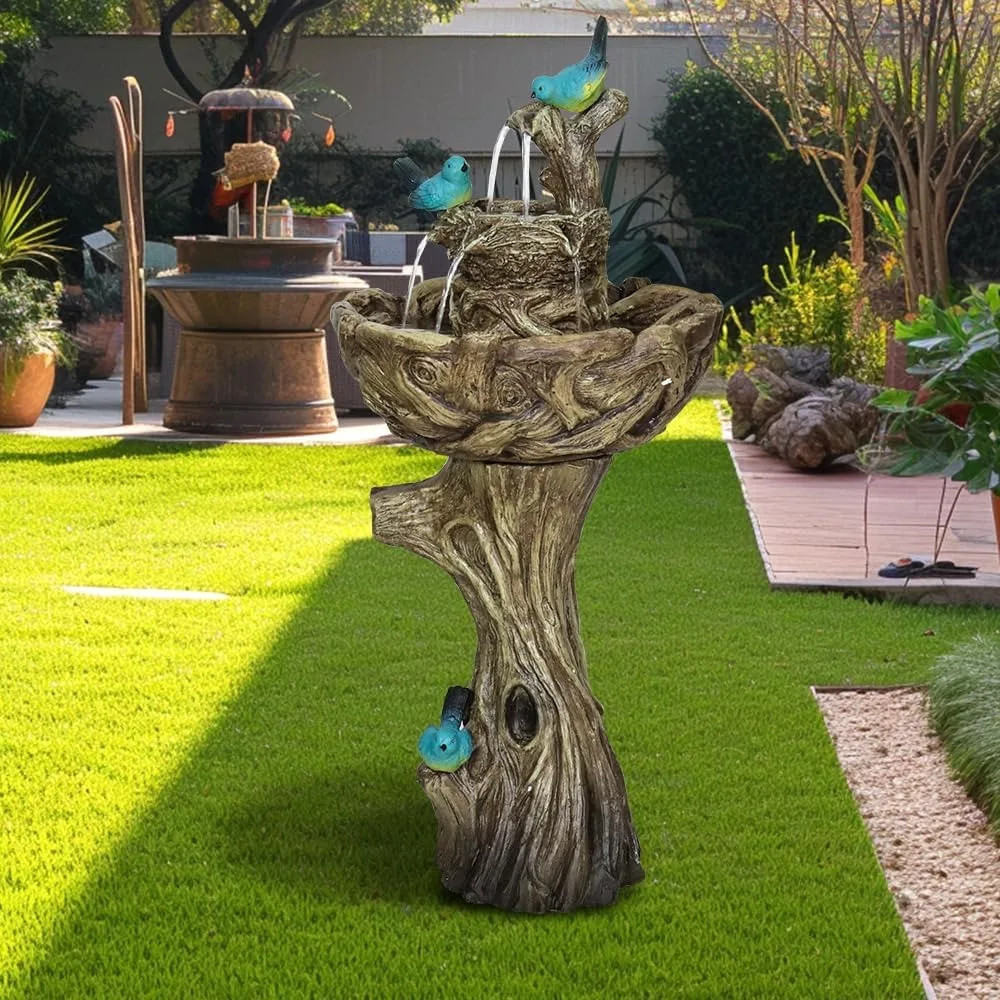3 Tier Water Fountain for Outdoor - 35.4" H Freestanding Fountains with Bird Decor - Trunk Shaped Bird Bath Fountain for Outside
3 Tier Water Fountain for Outdoor - 35.4" H Freestanding Fountains with Bird Decor - Trunk Shaped Bird Bath Fountain for Outside