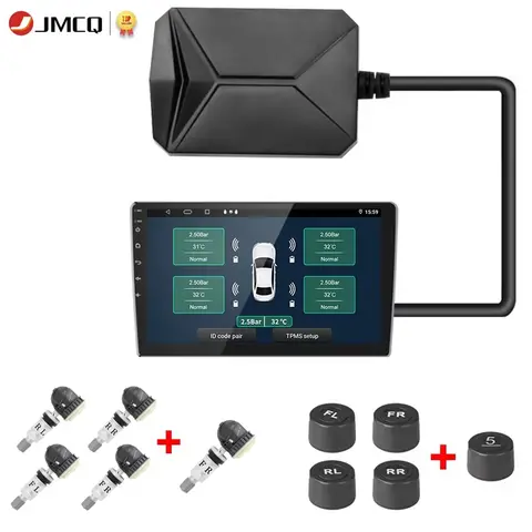 Jmcq usb android tpms sistema de monitoramento pressão dos pneus 116 psi sistema alarme 5v interno externo android navegação rádio do carro