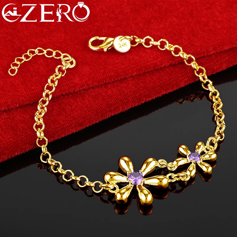 ALIZERO 24K золотые браслеты 925 Стерлинговое Серебро Фиолетовый циркон цветок браслет цепь для женщин модная звеньевая подвеска ювелирные изделия подарок
ALIZERO 24K золотые браслеты 925 Стерлинговое Серебро Фиолетовый циркон цветок браслет цепь для женщин модная звеньевая подвеска ювелирные изделия подарок