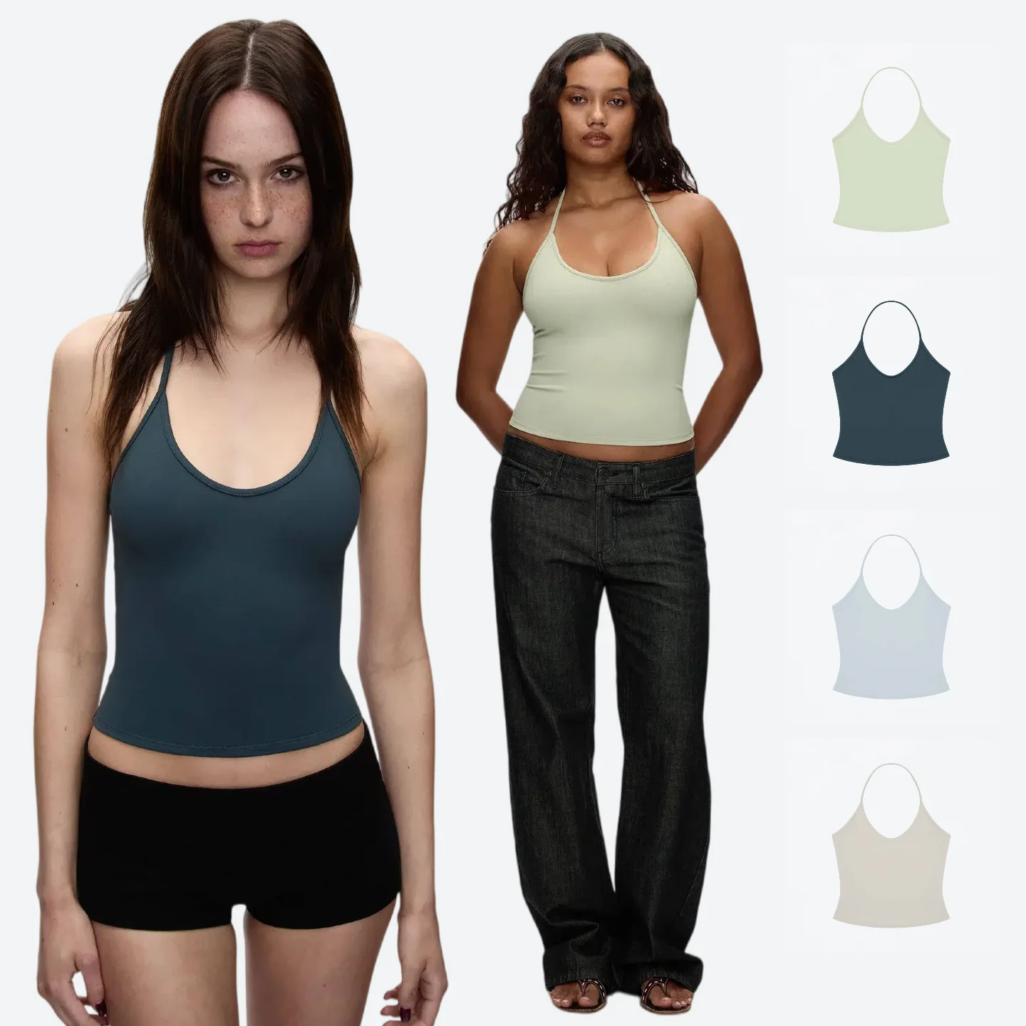 Tank green celadon color halter U-neck crop top, fashionable and simple, newly dyed color short top,Slimming, American Retro St
Tank green celadon color halter U-neck crop top, fashionable and simple, newly dyed color short top,Slimming, American Retro St