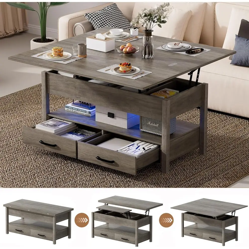 42 LED-lit Multifunctional Coffee Table with Storage, Converts to Dining Table, Suitable for Living/Family Rooms, Grey
42 LED-lit Multifunctional Coffee Table with Storage, Converts to Dining Table, Suitable for Living/Family Rooms, Grey