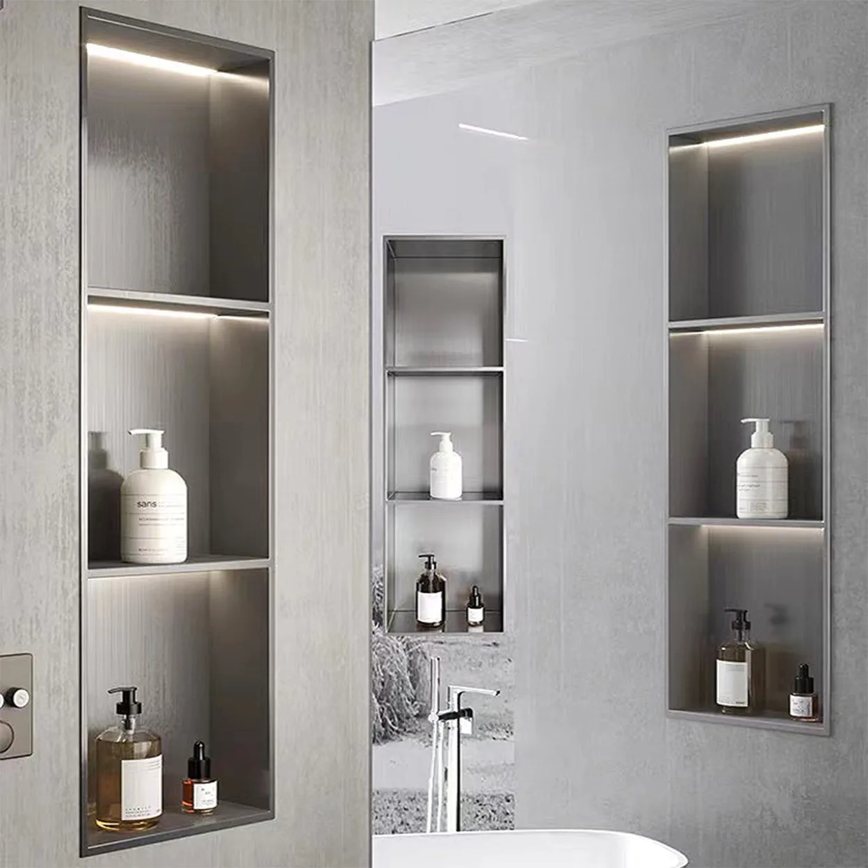Metal niche embedded toilet cabinet bathroom storage rack double baffle cabinet stainless steel niche
Metal niche embedded toilet cabinet bathroom storage rack double baffle cabinet stainless steel niche