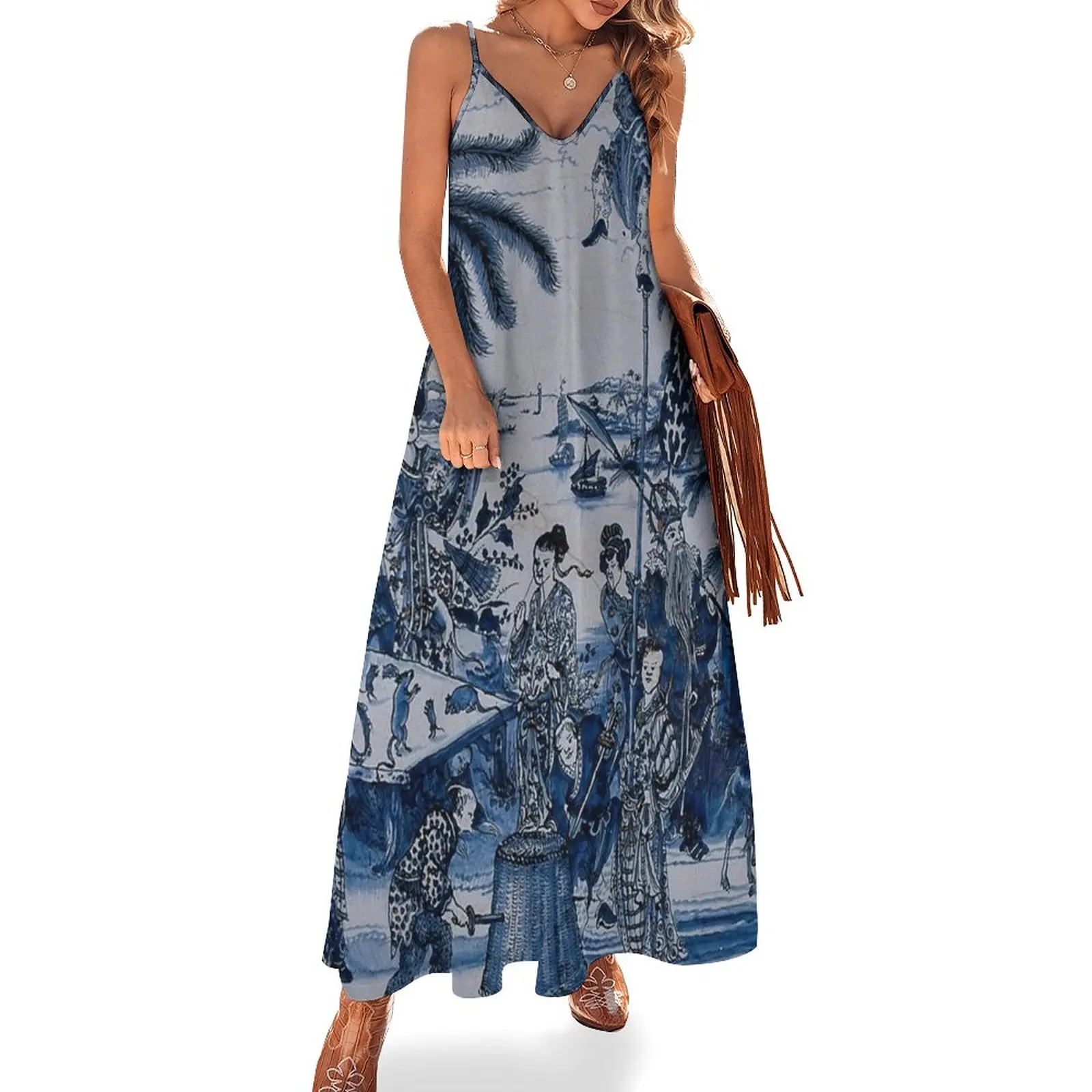 17th Century Delftware Chinoiserie Sleeveless Dress chic and elegant woman dress Dress woman Long loose women's
17th Century Delftware Chinoiserie Sleeveless Dress chic and elegant woman dress Dress woman Long loose women's