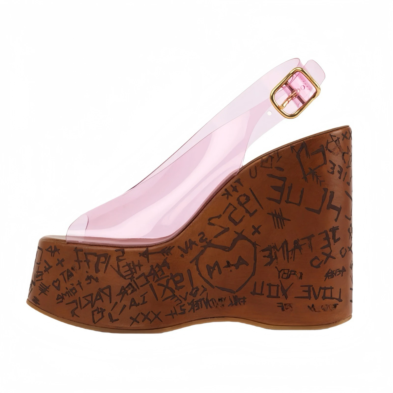 New Women Pink PVC Cross Strap Wedge Sandals Graffiti Printed Wooden Platform Ankle Strap Open Toe Fashion Casual Beach Sandals
New Women Pink PVC Cross Strap Wedge Sandals Graffiti Printed Wooden Platform Ankle Strap Open Toe Fashion Casual Beach Sandals