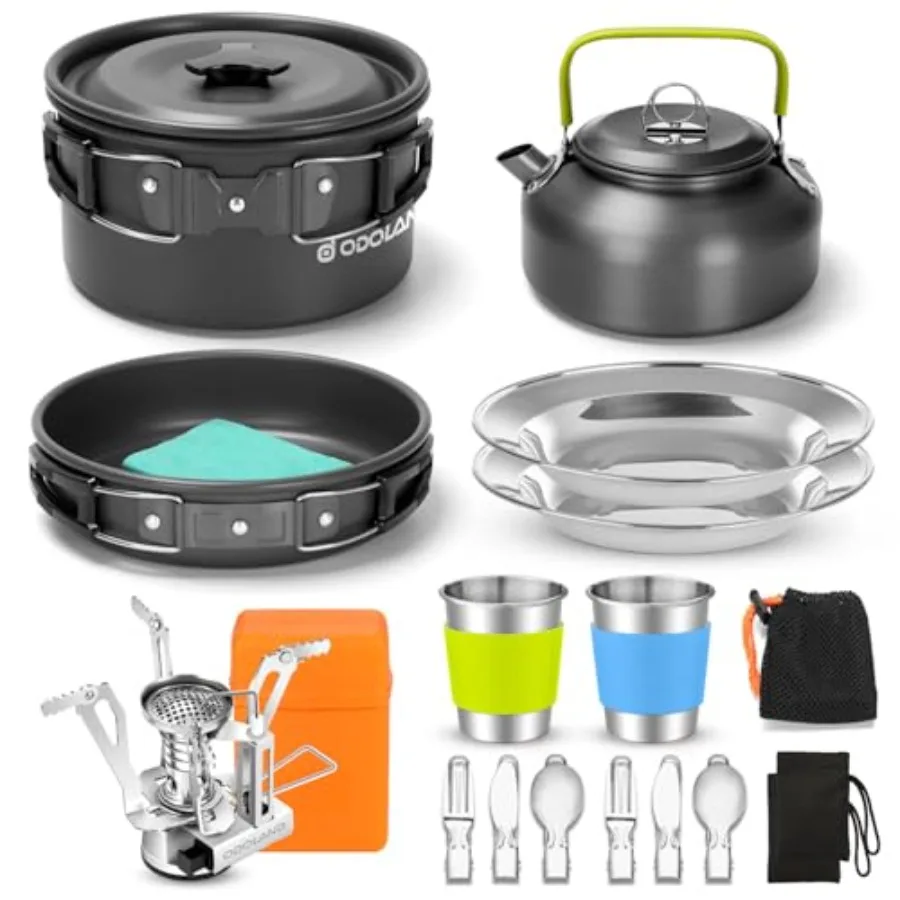 16pcs Camping Cookware Set with Folding Camping Stove Non-Stick Lightweight Pot Pan Kettle Set with Stainless Steel Cups Plates
16pcs Camping Cookware Set with Folding Camping Stove Non-Stick Lightweight Pot Pan Kettle Set with Stainless Steel Cups Plates