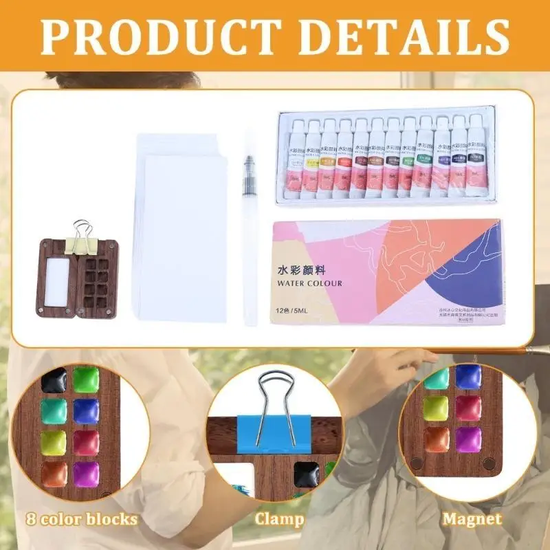 Portable Watercolor Palettes Set with Watercolor Paper, Paint, Water Brush Pen, Watercolor Palettes Box with Clip K1KF
Portable Watercolor Palettes Set with Watercolor Paper, Paint, Water Brush Pen, Watercolor Palettes Box with Clip K1KF