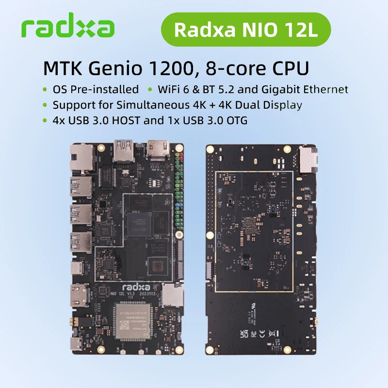 Radxa NIO 12L SBC, 8-ядерный процессор MTK Genio 1200, предварительно установленный ОС, одноплатный компьютер
Radxa NIO 12L SBC, 8-ядерный процессор MTK Genio 1200, предварительно установленный ОС, одноплатный компьютер