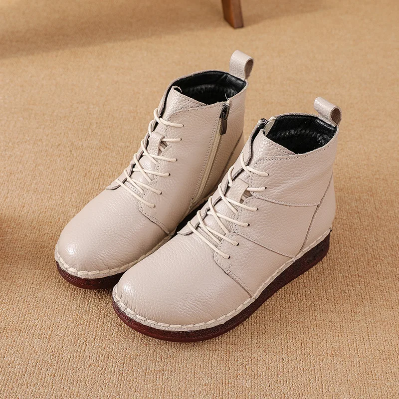 Retro Genuine Leather Ankle Boots Women's Winter Warm Plush Lace-Up Snow Booties Flats Fur Side Zip-Up Mom Boots
Retro Genuine Leather Ankle Boots Women's Winter Warm Plush Lace-Up Snow Booties Flats Fur Side Zip-Up Mom Boots
