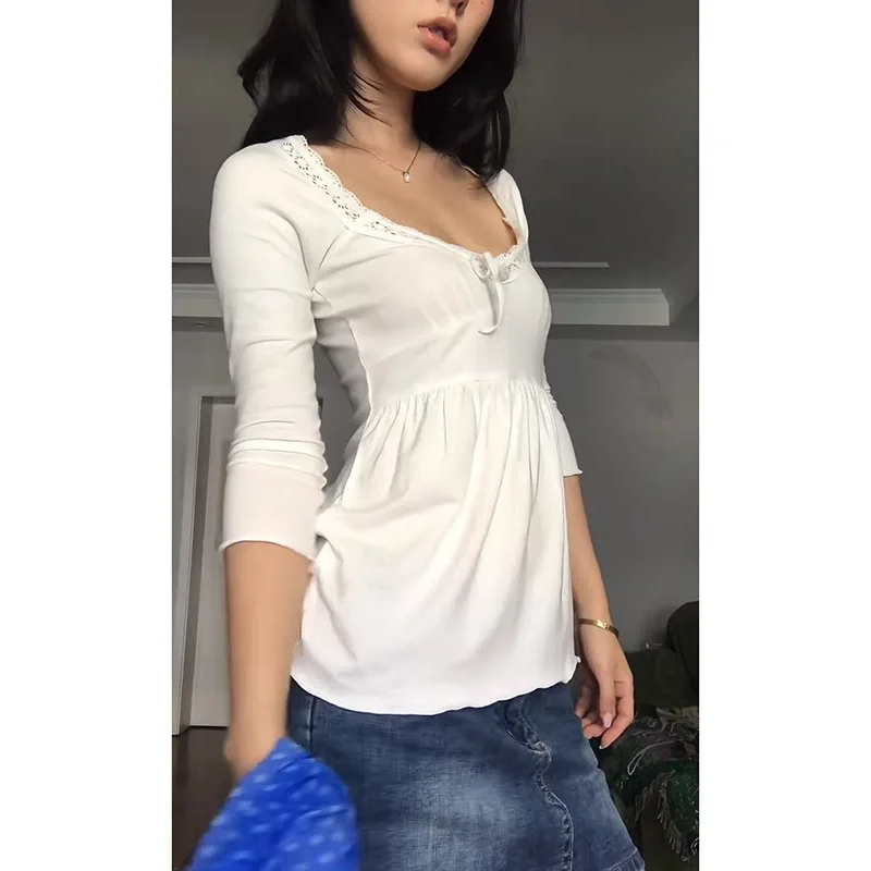 2026 Summer New 260g Rayon Lace Patchwork Tie Up Tops Women Slim Fit Ruffled 7 Sleeve Pure Desire Elegant Blouse
2026 Summer New 260g Rayon Lace Patchwork Tie Up Tops Women Slim Fit Ruffled 7 Sleeve Pure Desire Elegant Blouse