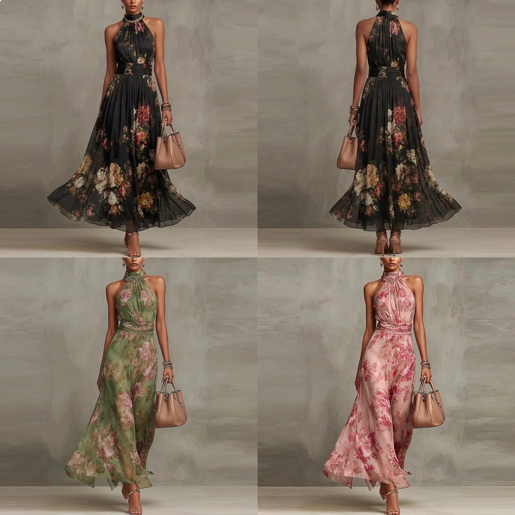 Elegant Hollow Stand Collar Sleeveless Print Dress, Waist Slimming A-Line Long Dress, Spring Summer Flowy Maxi Dresses
Elegant Hollow Stand Collar Sleeveless Print Dress, Waist Slimming A-Line Long Dress, Spring Summer Flowy Maxi Dresses