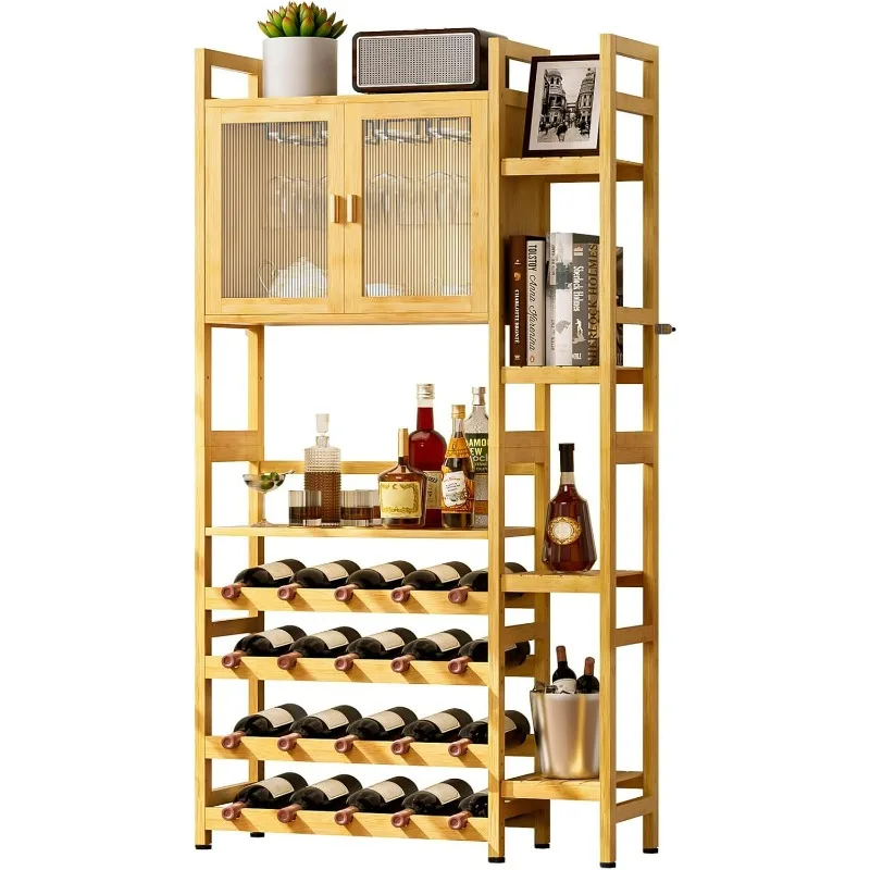 Wine Bar Cabinet,Wine Rack Floor Free with Doors Glass Holder,4 Tiers Wine Bottle Storage and Side 4-Layer Shelves for Room
Wine Bar Cabinet,Wine Rack Floor Free with Doors Glass Holder,4 Tiers Wine Bottle Storage and Side 4-Layer Shelves for Room