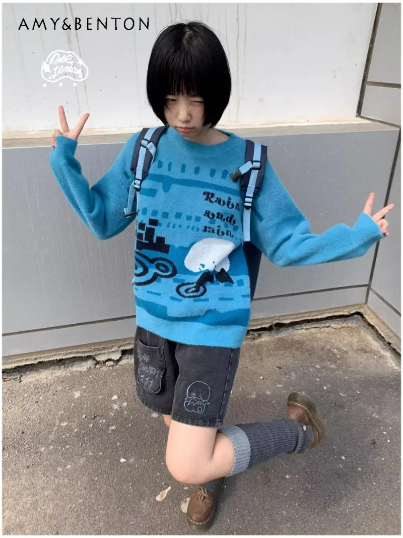 2024 New Japanese Autumn and Winter Subculture Original Design Blue Round Neck Thickened Imitation Mink Sweater For Women
2024 New Japanese Autumn and Winter Subculture Original Design Blue Round Neck Thickened Imitation Mink Sweater For Women