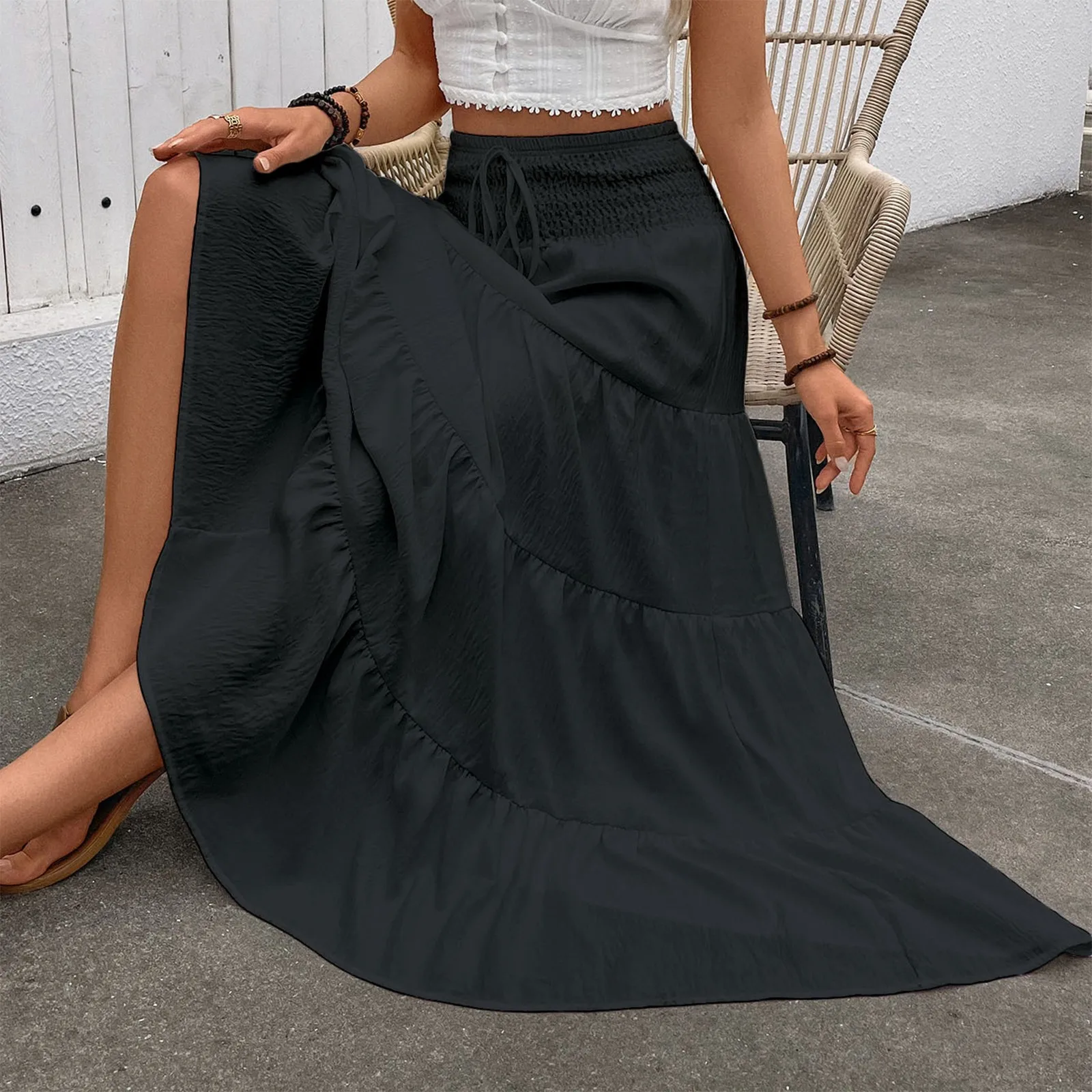 Summer Dress 2025 Women'S Fashionable Solid Color Lace Elastic High Waist Bohemian Style Casual A-Line Skirt Vestido Mujer
Summer Dress 2025 Women'S Fashionable Solid Color Lace Elastic High Waist Bohemian Style Casual A-Line Skirt Vestido Mujer