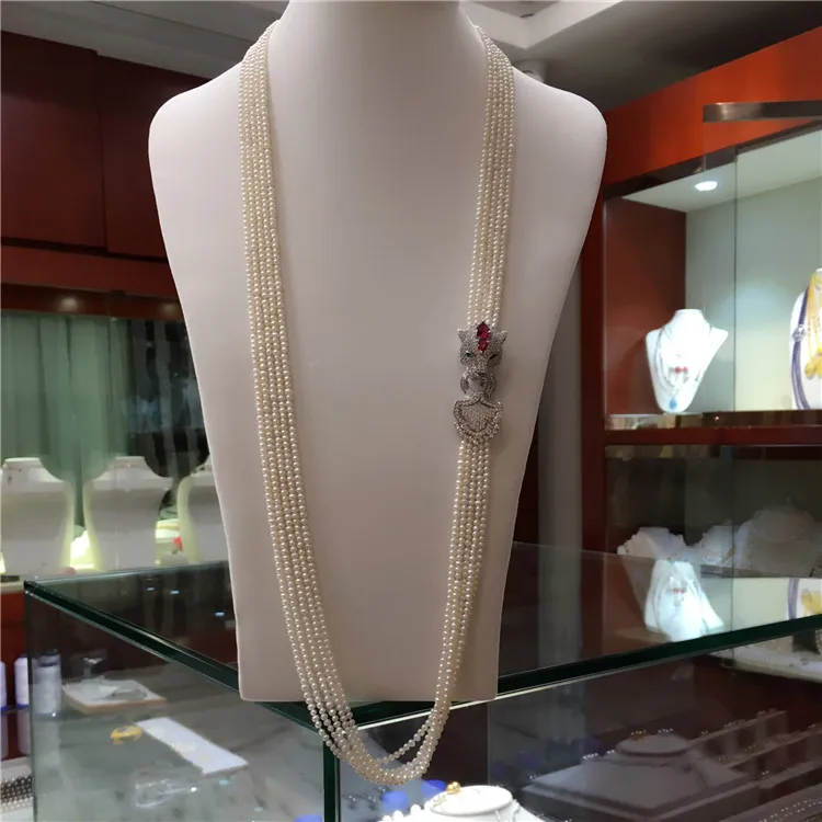 New natural fresh water pearl 3-4mm multi-layer long sweater chain leopard head buckle four seasons versatile gift to girlfriend
New natural fresh water pearl 3-4mm multi-layer long sweater chain leopard head buckle four seasons versatile gift to girlfriend