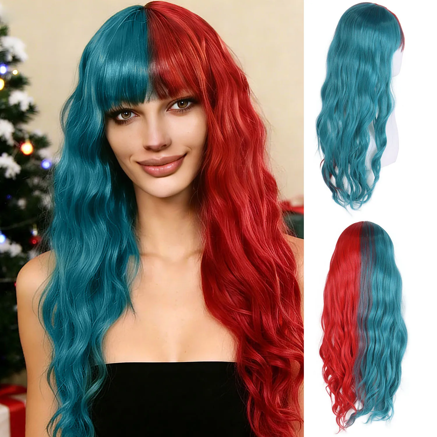 Synthetic Women's Super Long Wig Water Wave Hairstyle Blue and Red Wig with Bangs Christmas Cosplay Halloween Fashion Ladies Wig
Synthetic Women's Super Long Wig Water Wave Hairstyle Blue and Red Wig with Bangs Christmas Cosplay Halloween Fashion Ladies Wig