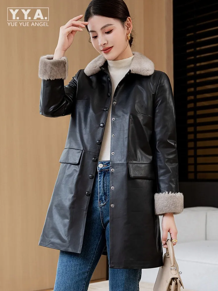Зимнее женское однобортное пуховое пальто, роскошный норковый воротник из натуральной кожи, теплая повседневная уличная куртка из овчины, верхняя одежда
Зимнее женское однобортное пуховое пальто, роскошный норковый воротник из натуральной кожи, теплая повседневная уличная куртка из овчины, верхняя одежда