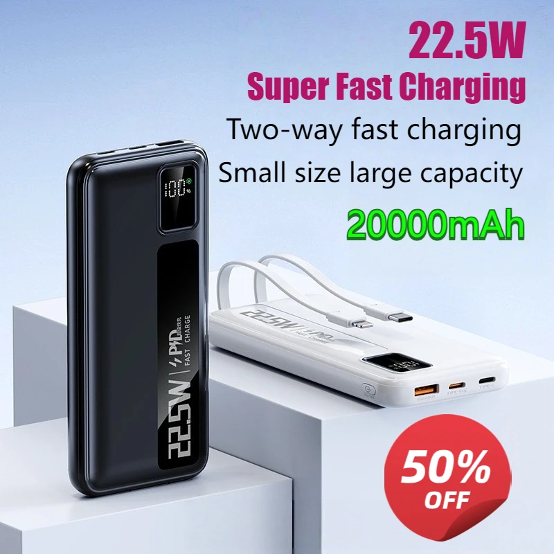 PD 22.5W 20000mAh 3C Certified Fast Charging Power Bank with Built-in Cable Large Capacity & Portable Mobile Power Supply
PD 22.5W 20000mAh 3C Certified Fast Charging Power Bank with Built-in Cable Large Capacity & Portable Mobile Power Supply