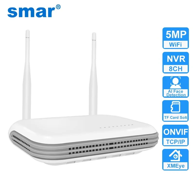 Smar Wifi NVR 8CH 5MP H.265 Network Video Recorder For Wireless Security System Support Face Detection Onvif 2.5'' HDD ICsee APP
Smar Wifi NVR 8CH 5MP H.265 Network Video Recorder For Wireless Security System Support Face Detection Onvif 2.5'' HDD ICsee APP