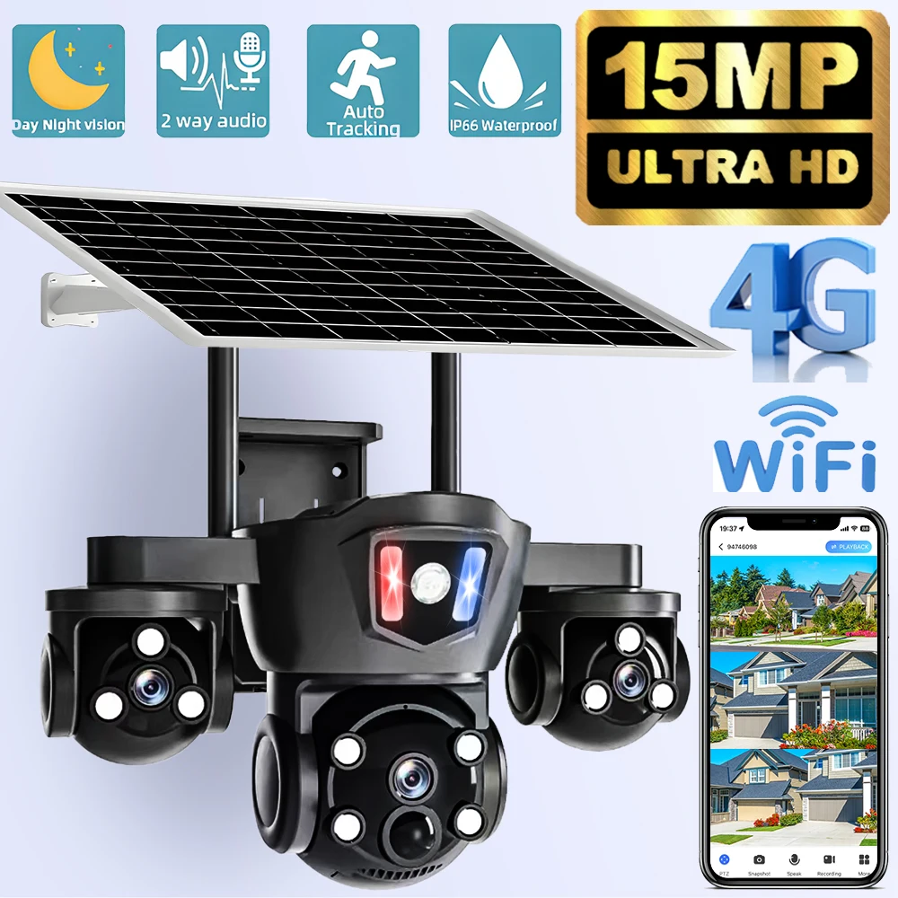Solar Camera 4G Sim Outdoor Surveillance 3 Lens 3 Screen PIR Human Detect 15MP Cameras Waterproof Night Vision CCTV Security Cam
Solar Camera 4G Sim Outdoor Surveillance 3 Lens 3 Screen PIR Human Detect 15MP Cameras Waterproof Night Vision CCTV Security Cam