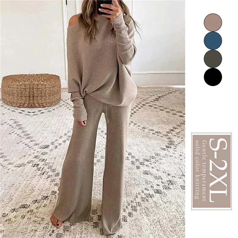 2Pcs Autumn Winter Pant Suits Outfits Knitted Pullover Off Shoulder Top Wide Leg Pants Two-Piece Set Women Tracksuits
2Pcs Autumn Winter Pant Suits Outfits Knitted Pullover Off Shoulder Top Wide Leg Pants Two-Piece Set Women Tracksuits