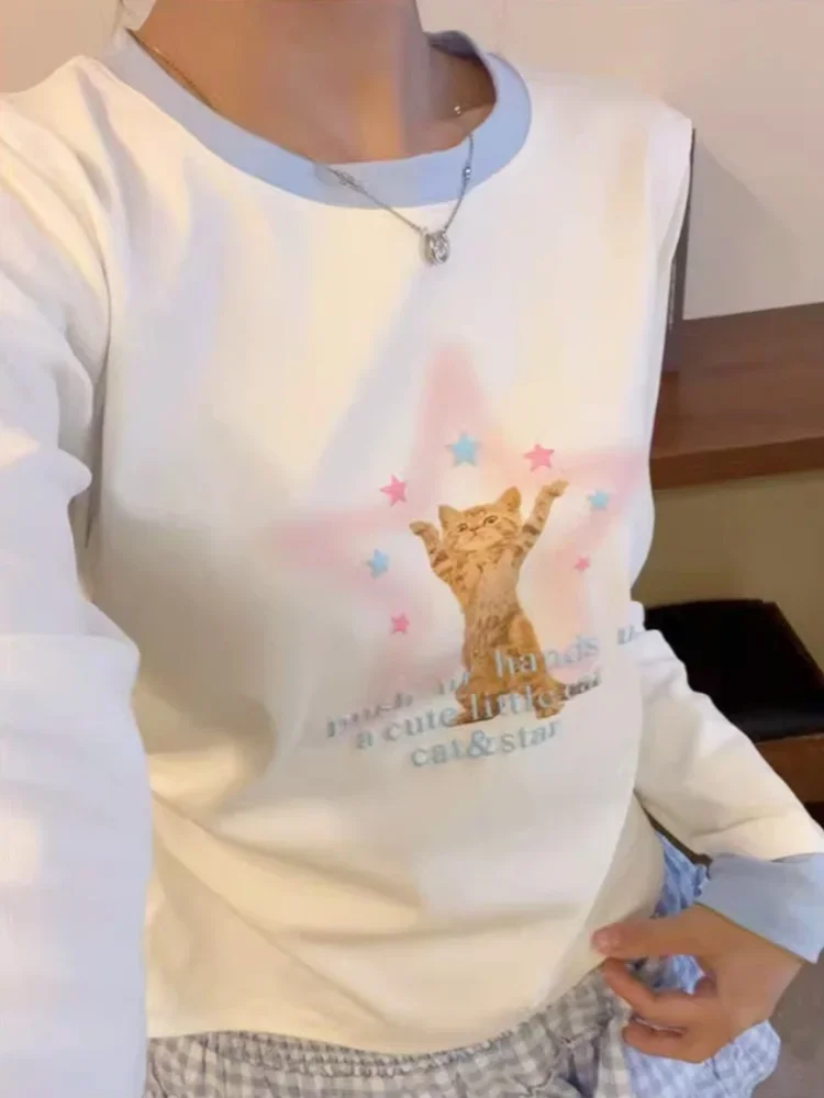 Y2K Cute Star Cat Funny Printed Long Sleeve T Shirt Slim Lolita Kawaii Tops New Autumn Korean K Pop Clothes Preppy Teen Pullover
Y2K Cute Star Cat Funny Printed Long Sleeve T Shirt Slim Lolita Kawaii Tops New Autumn Korean K Pop Clothes Preppy Teen Pullover