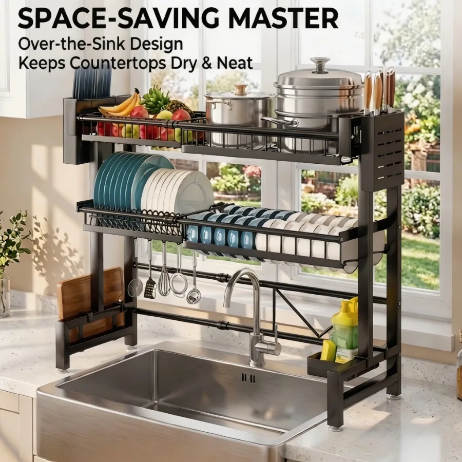 Adjustable 2-Tier Over the Sink Dish Drying Rack Expandable Dish Drainer with Utensil Holder Cutting Board Rack Space-Saving Ki
Adjustable 2-Tier Over the Sink Dish Drying Rack Expandable Dish Drainer with Utensil Holder Cutting Board Rack Space-Saving Ki