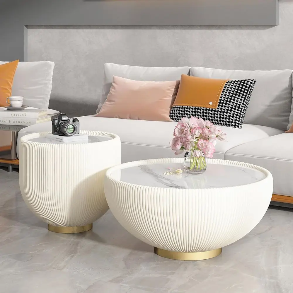 Round Coee Table Set o 2,27.56'' ern Drum Round Circle Coee Table with Sintered Stones aux Marble Tabletop and luted PU Leather
Round Coee Table Set o 2,27.56'' ern Drum Round Circle Coee Table with Sintered Stones aux Marble Tabletop and luted PU Leather