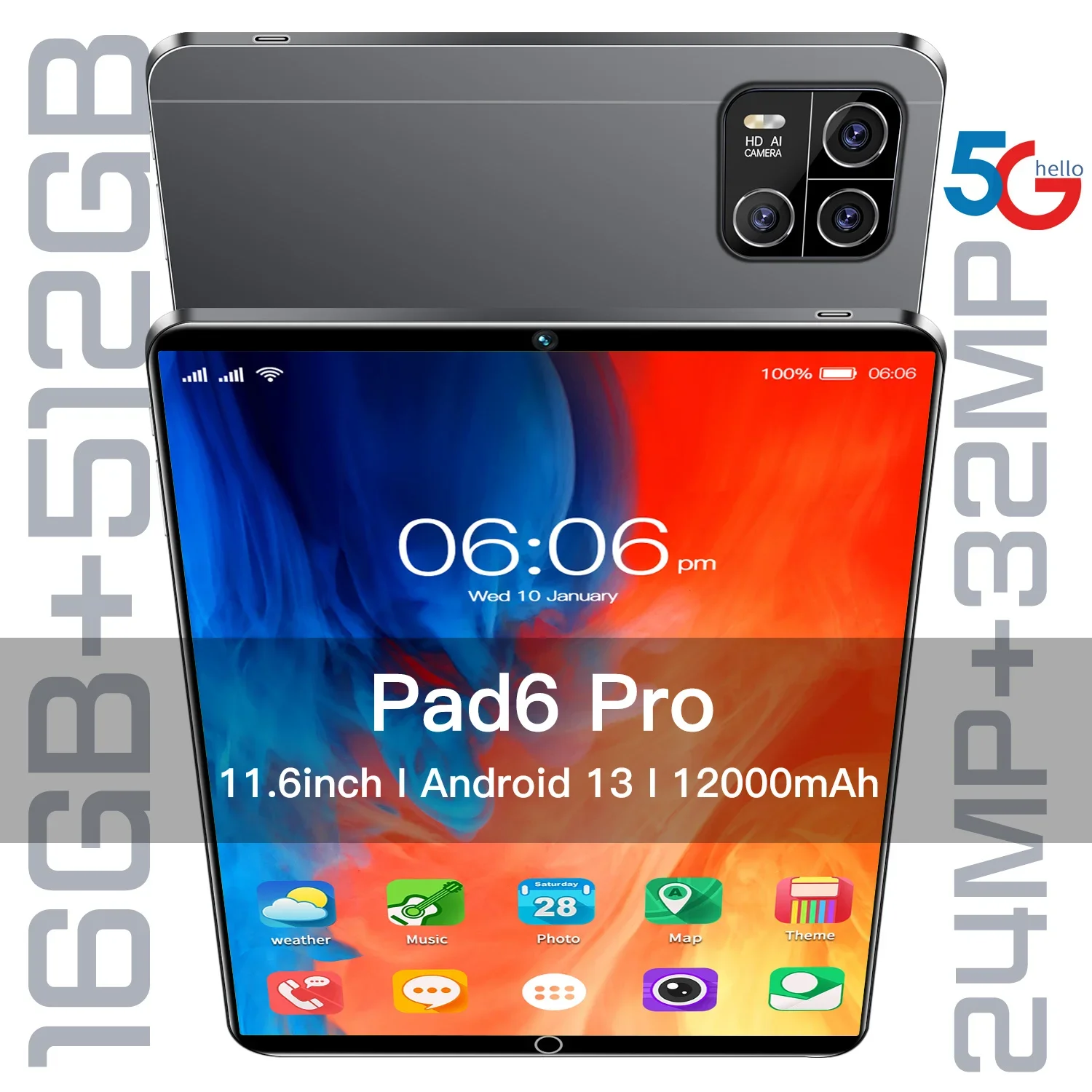 Upgrade Your Tech Game with Pad6 pro Android 13 Tablet - 11.6 Inch HD Screen, Dual SIM, 16GB Memory and 12000mAh Battery
Upgrade Your Tech Game with Pad6 pro Android 13 Tablet - 11.6 Inch HD Screen, Dual SIM, 16GB Memory and 12000mAh Battery