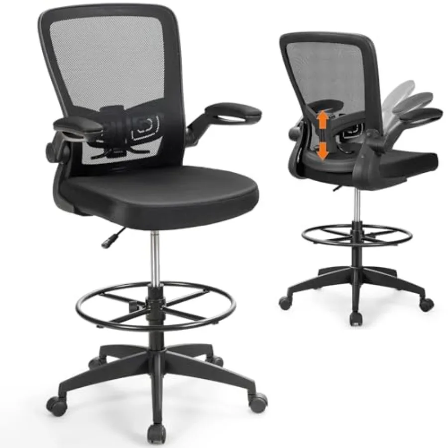 Drafting Chair Set of 2, Tall Office Chair with Flip-up Armrests and Adjustable Foot Ring, High Back Computer Standing Desk Cha
Drafting Chair Set of 2, Tall Office Chair with Flip-up Armrests and Adjustable Foot Ring, High Back Computer Standing Desk Cha