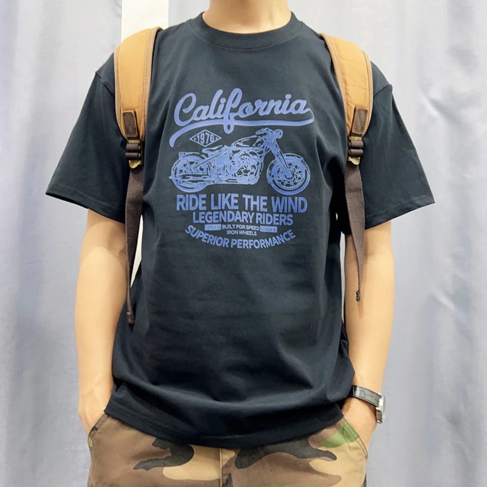 American retro pure cotton short-sleeved T-shirt for men 2025 new summer trend brand loose motorcycle print T-shirt Comfortable
American retro pure cotton short-sleeved T-shirt for men 2025 new summer trend brand loose motorcycle print T-shirt Comfortable