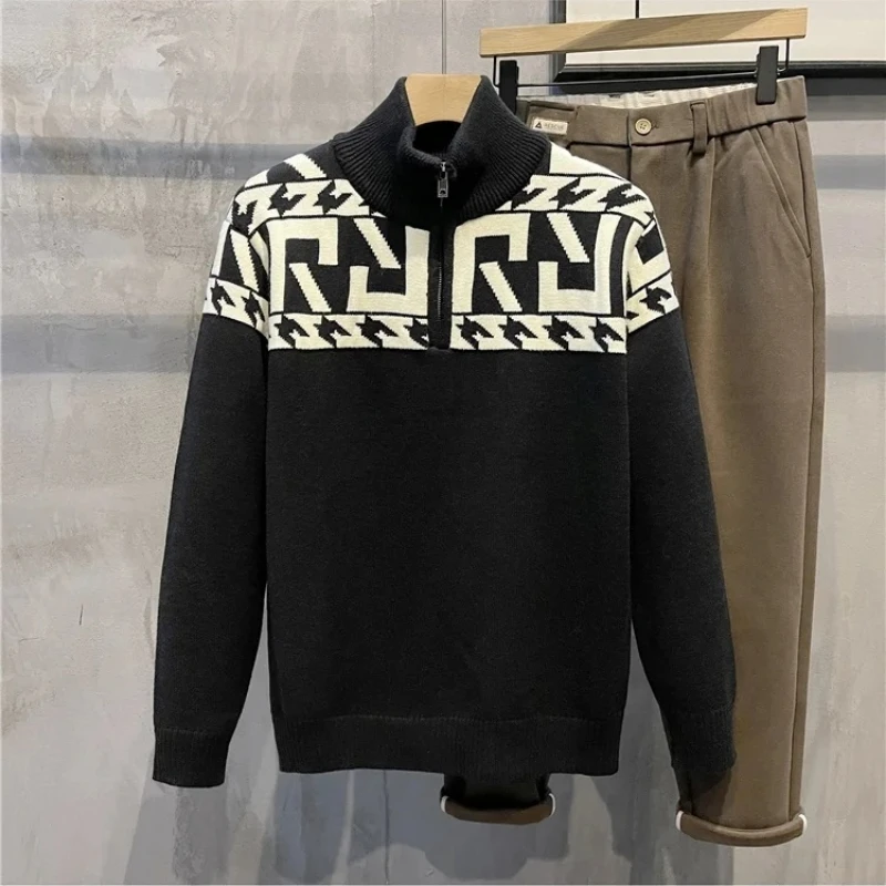 Korean Style Handsome Jacquard Stand-up Collar Knitted Sweater Autumn Winter New Style Light Luxury High-end Trendy Men Jacket
Korean Style Handsome Jacquard Stand-up Collar Knitted Sweater Autumn Winter New Style Light Luxury High-end Trendy Men Jacket
