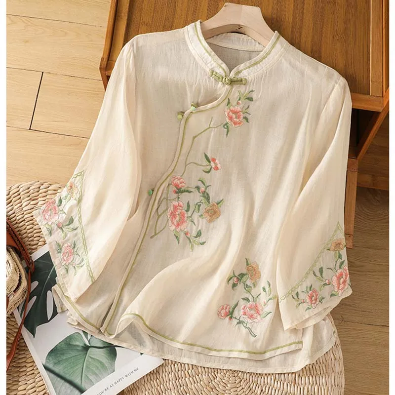 Chinese Style Embroidered Cotton Linen Five-point Sleeve Shirts Are Worn By Women Summer
Chinese Style Embroidered Cotton Linen Five-point Sleeve Shirts Are Worn By Women Summer