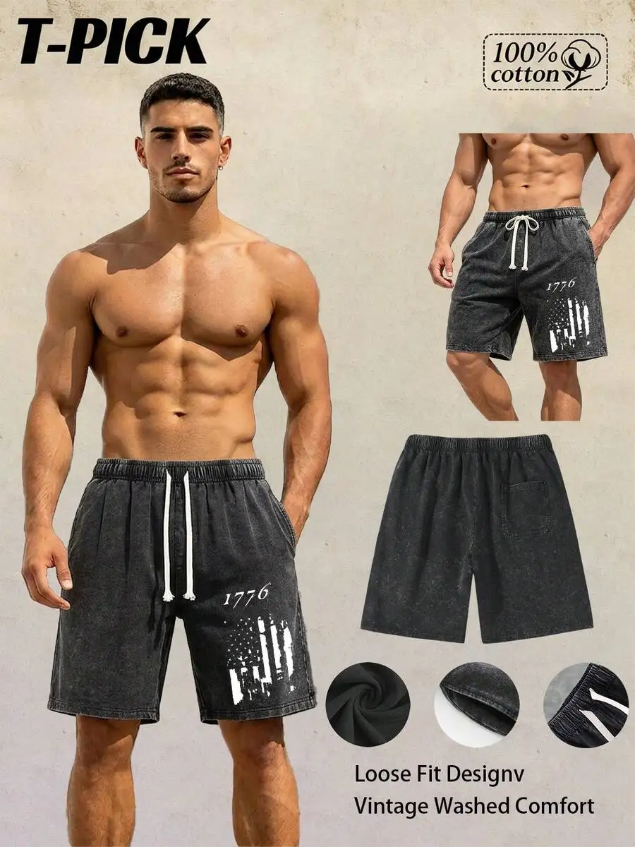 Mens Vintage Washed Cotton Drawstring Shorts With 1776 Flag Graphic Loose Fit Casual Summer Shorts
Mens Vintage Washed Cotton Drawstring Shorts With 1776 Flag Graphic Loose Fit Casual Summer Shorts