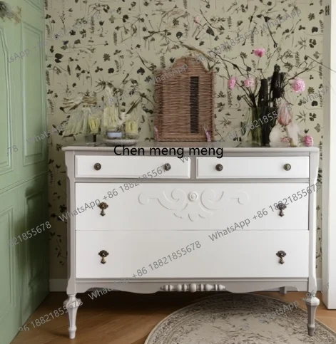 American chest of drawers living room entrnce key locker French vintage bedroom carved solid wood drawer cabinet
American chest of drawers living room entrnce key locker French vintage bedroom carved solid wood drawer cabinet