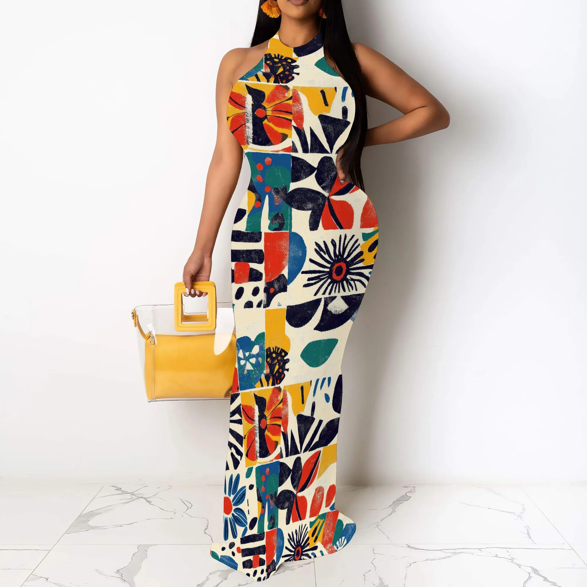 Retro Art Patchwork Halter Neck Maxi Dress Sleeveless Bodycon Summer Long Dress Colorful
Retro Art Patchwork Halter Neck Maxi Dress Sleeveless Bodycon Summer Long Dress Colorful