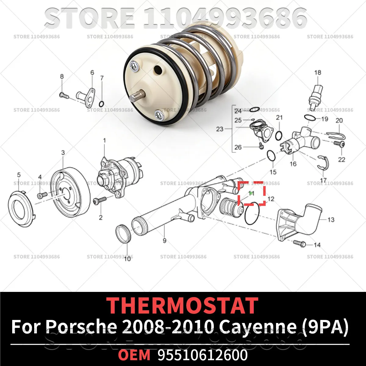 For Porsche 2008 2009 2010 Cayenne Base (9PA) Engine Cooling Systems Thermostat OEM 95510612600 95510612601
For Porsche 2008 2009 2010 Cayenne Base (9PA) Engine Cooling Systems Thermostat OEM 95510612600 95510612601