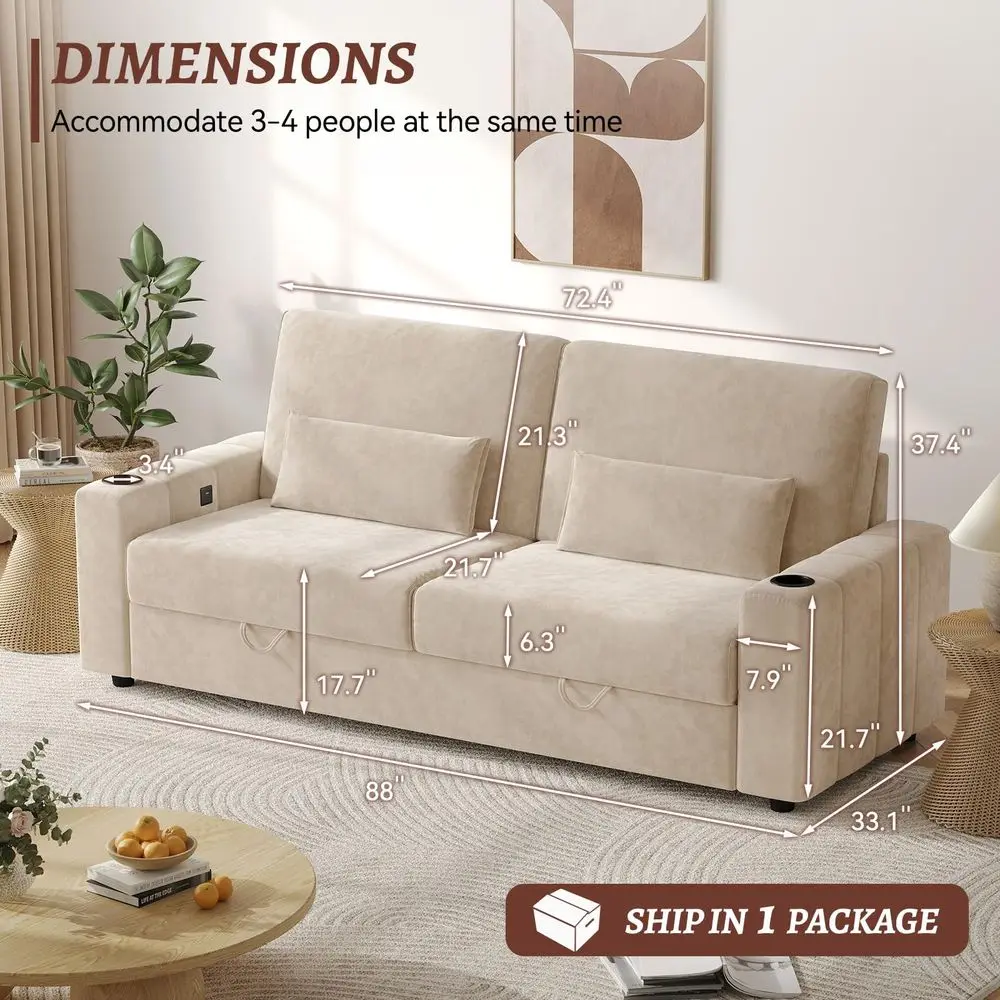 Loveseat Sofa, Larger Couch Velvet Fabric with Storage, Charging Ports, Heightened Backrests, Removable Cover Modern Comfy Couc
Loveseat Sofa, Larger Couch Velvet Fabric with Storage, Charging Ports, Heightened Backrests, Removable Cover Modern Comfy Couc