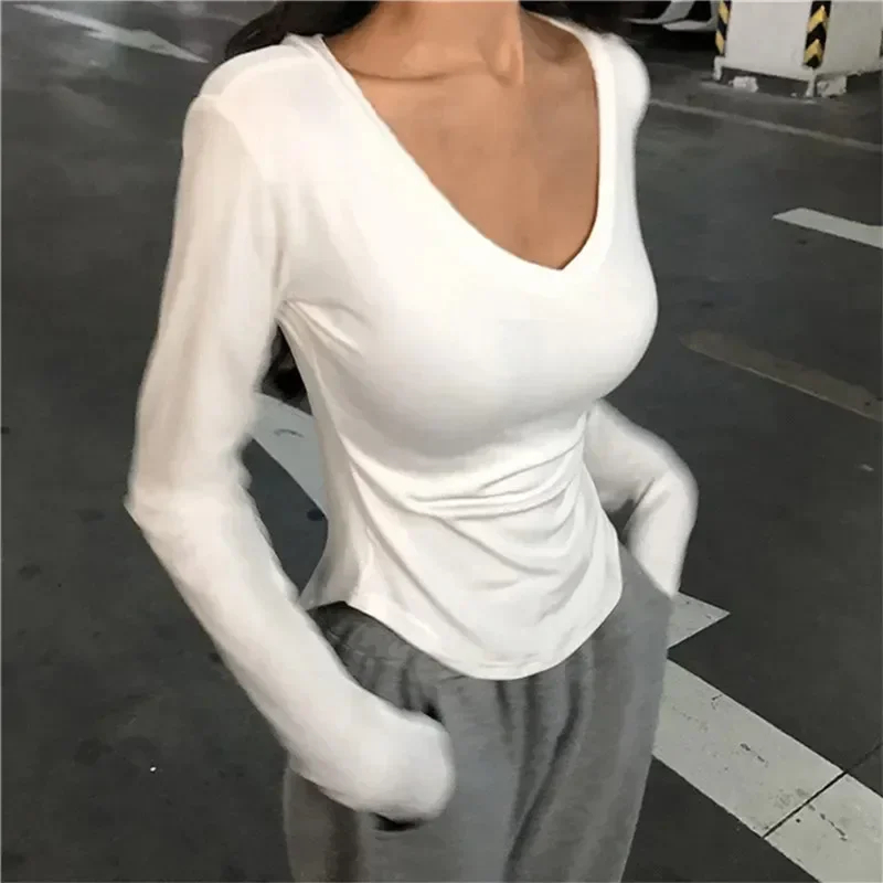 2025 Women's Sexy V-Neck Solid Long Sleeve T-Shirt Spring Autumn Thin Elastic Tee Shirt Femme Tops
2025 Women's Sexy V-Neck Solid Long Sleeve T-Shirt Spring Autumn Thin Elastic Tee Shirt Femme Tops